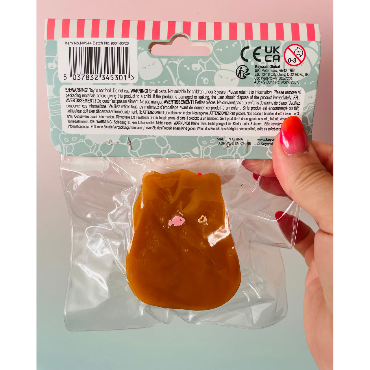 Jelli Squishy Pets Taba Brown Capybara Squishy by Keycraft UK Backside with Safety Warnings