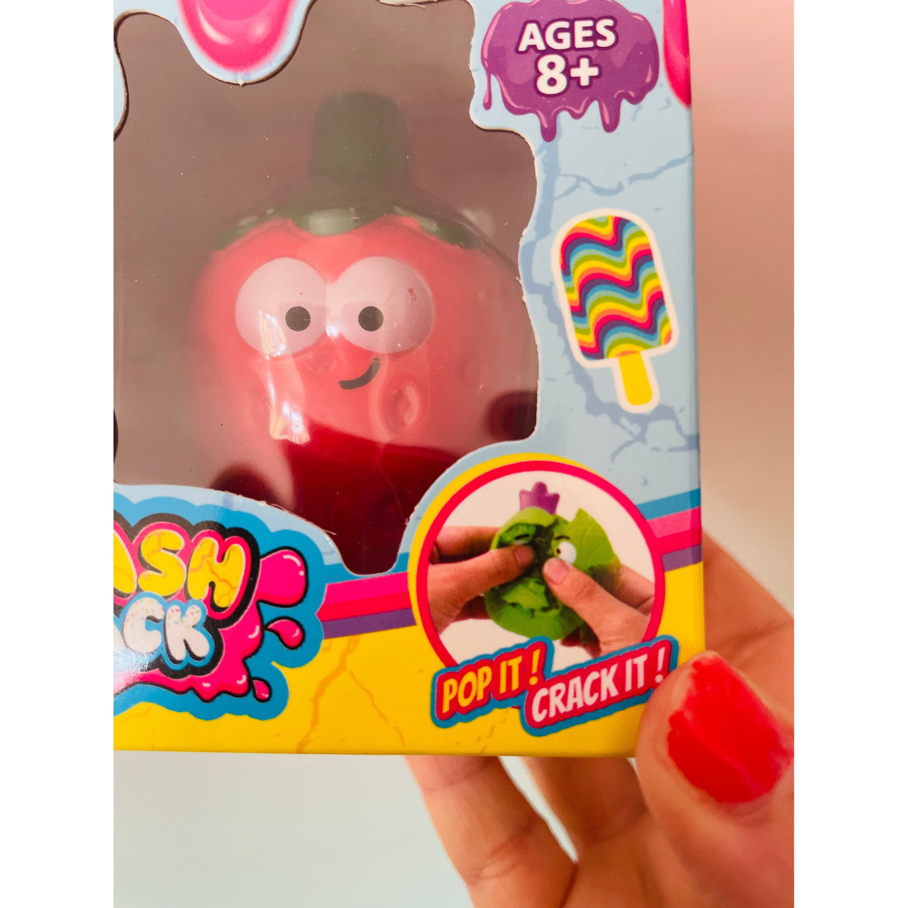 Red Strawberry Smash Crack Fruit crunchy sensory fidget toy