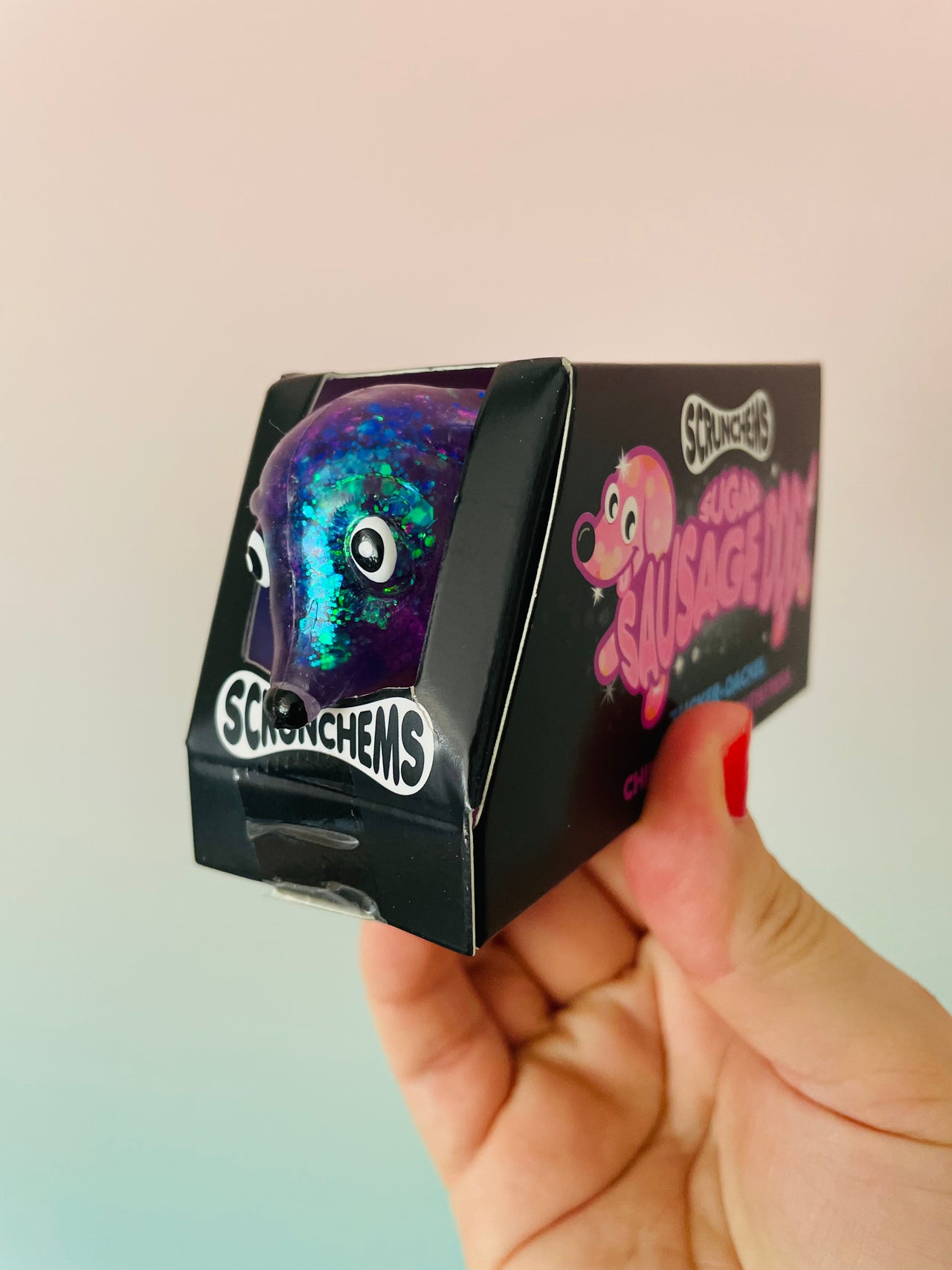 💜🌭 Scrunchems Sugar Sausage Dog | Purple Sugar-Filled Sensory Stress Relief Fidget Toy ✨