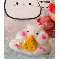 Jelli Squishy Pets Taba White Hamster with Cheese Squishy Toy by Keycraft UK Close Up