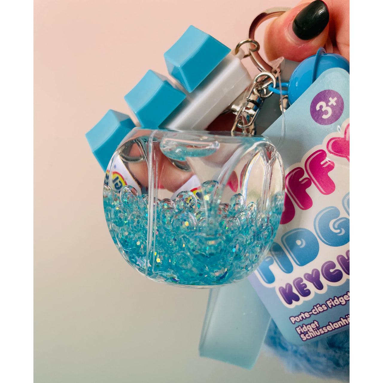 💙🧊 Blue Cube Fluffy Fidget Keychain | Sensory Bag Charm
