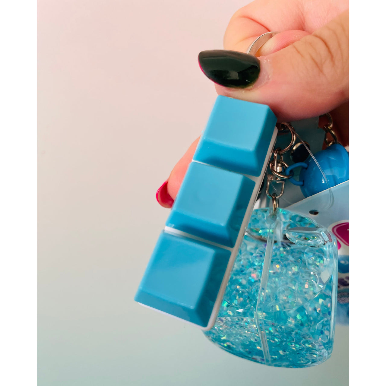 💙🧊 Blue Cube Fluffy Fidget Keychain | Sensory Bag Charm