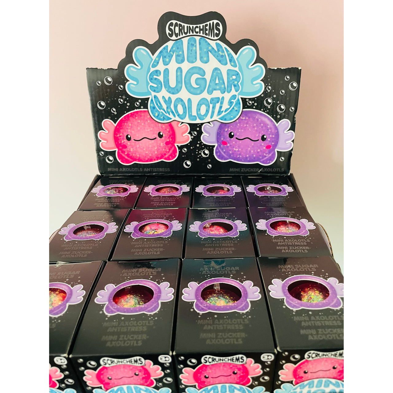 🩷🦎 Scrunchems Mini Sugar Axolotls | 3-Pack Sensory Stress Relief Fidget Toys ✨