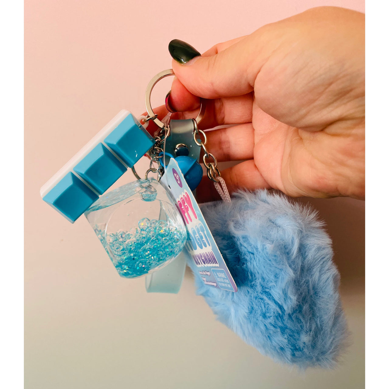 💙🧊 Blue Cube Fluffy Fidget Keychain | Sensory Bag Charm