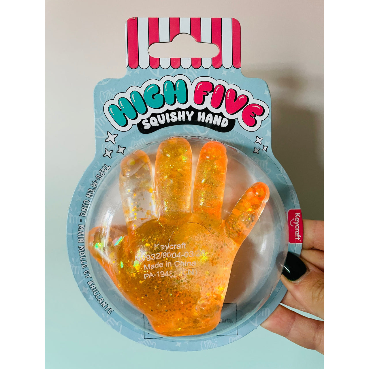 Orange Sparkly Squishy High Five Hand sensory toy UK