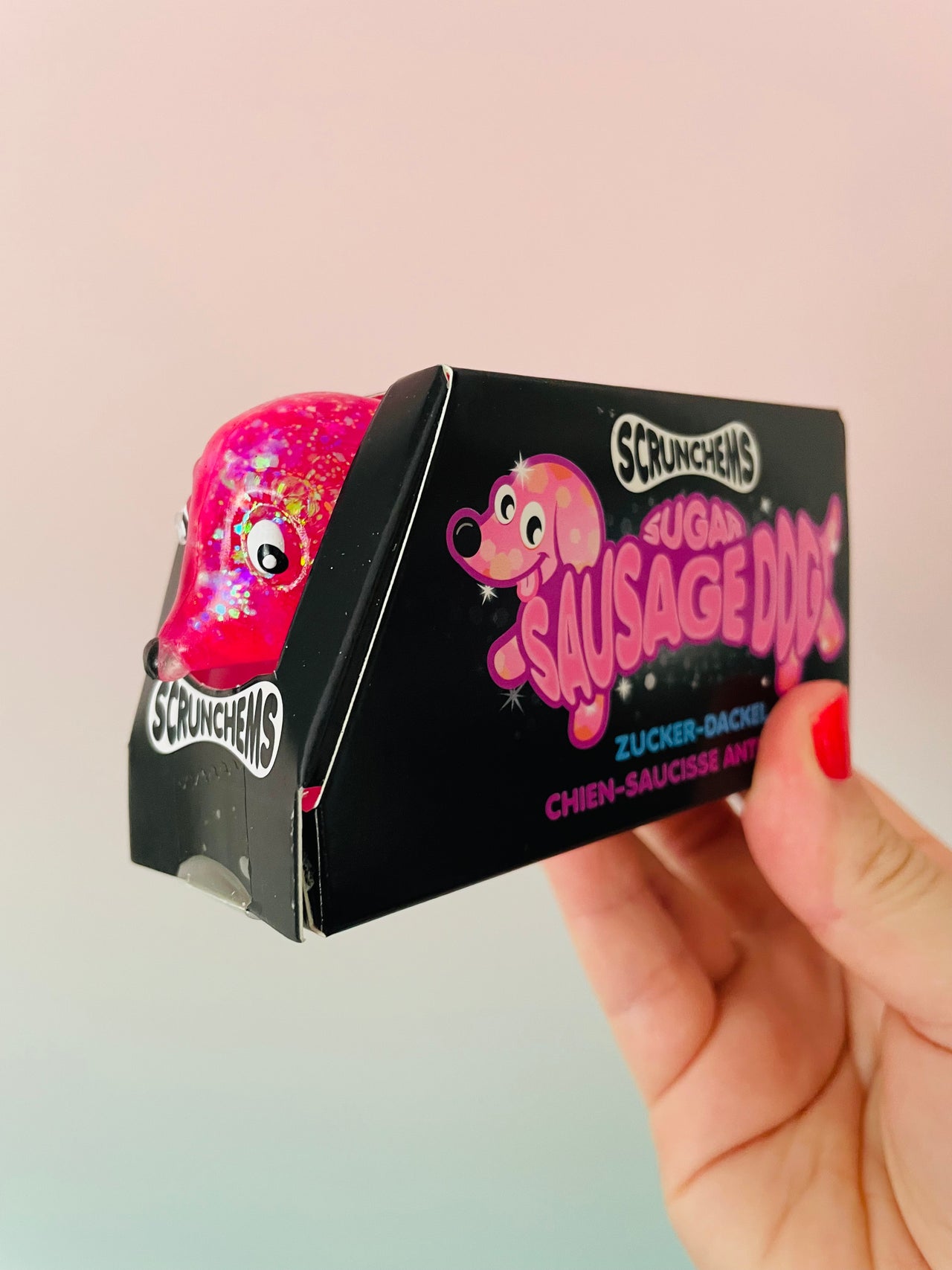 🩷🌭 Scrunchems Sugar Sausage Dog | Pink Sugar-Filled Sensory Stress Relief Fidget Toy ✨