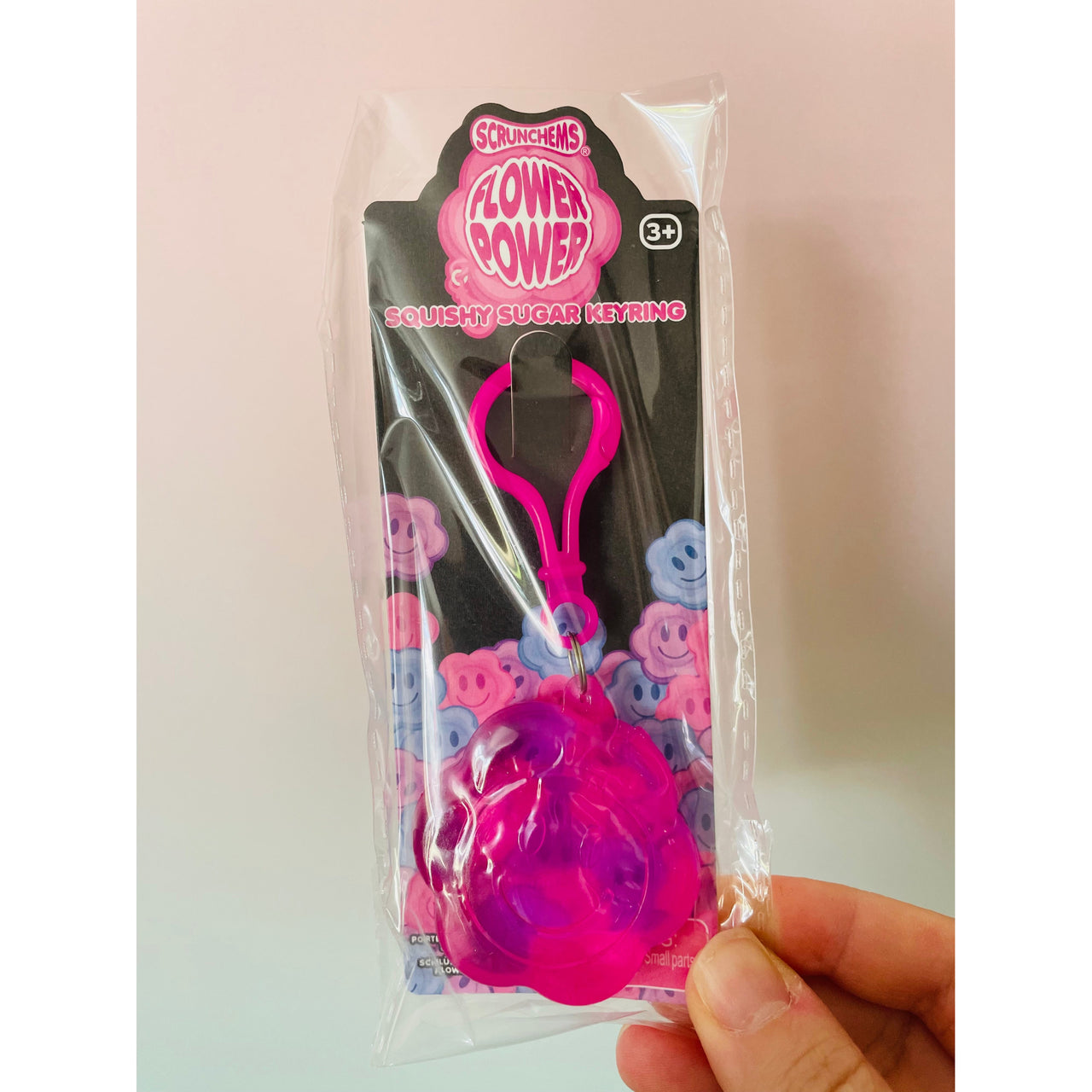 🩷🌼 Scrunchems Flower Power Sugar Keychain | Pink Smiley Flower Sensory Fidget ✨
