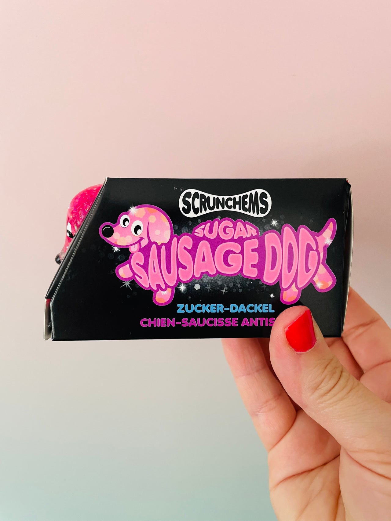 🩷🌭 Scrunchems Sugar Sausage Dog | Pink Sugar-Filled Sensory Stress Relief Fidget Toy ✨