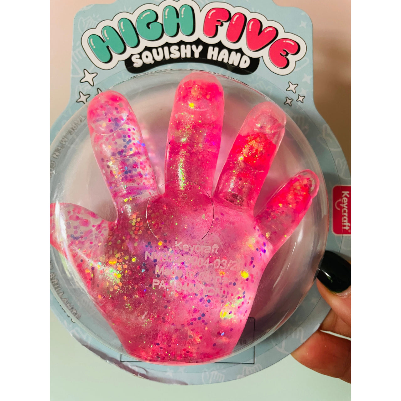 Pink Sparkly Squishy High Five Hand sensory toy UK