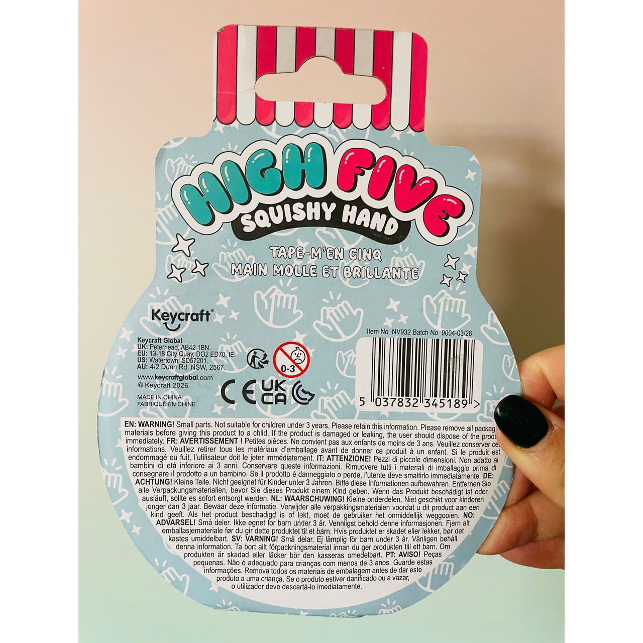 Blue Sparkly Squishy High Five Hand sensory toy UK