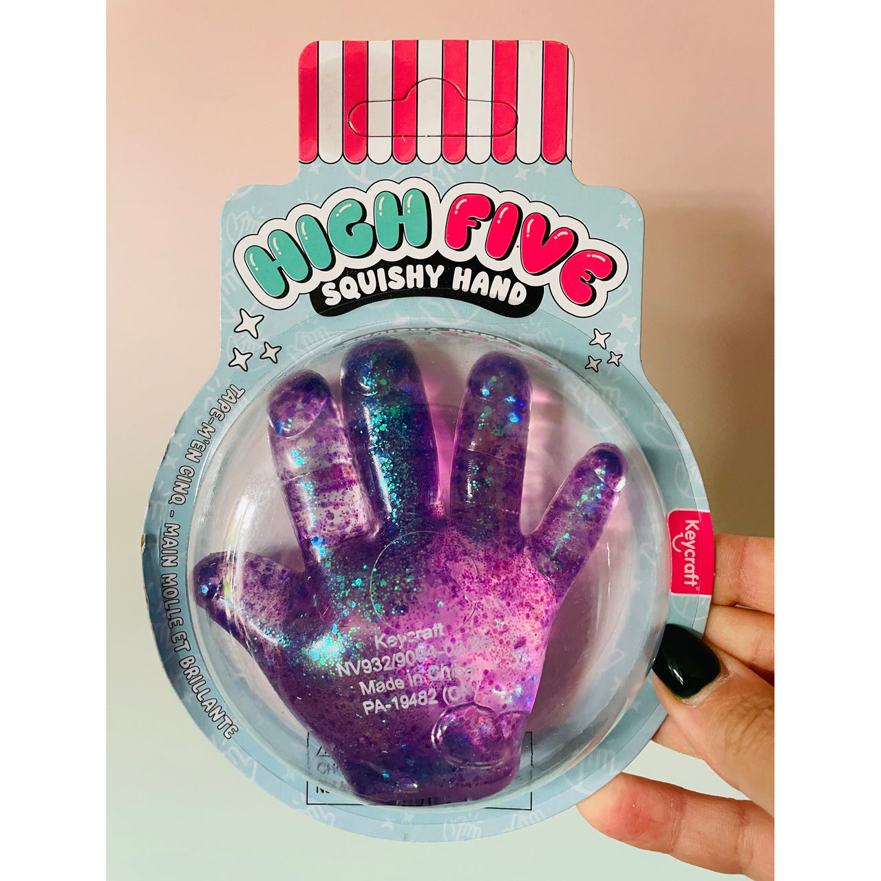 Purple Sparkly Squishy High Five Hand sensory toy UK