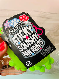 Green and Orange Scrunchems Sticky Squishy Paw Print sensory fidget toy