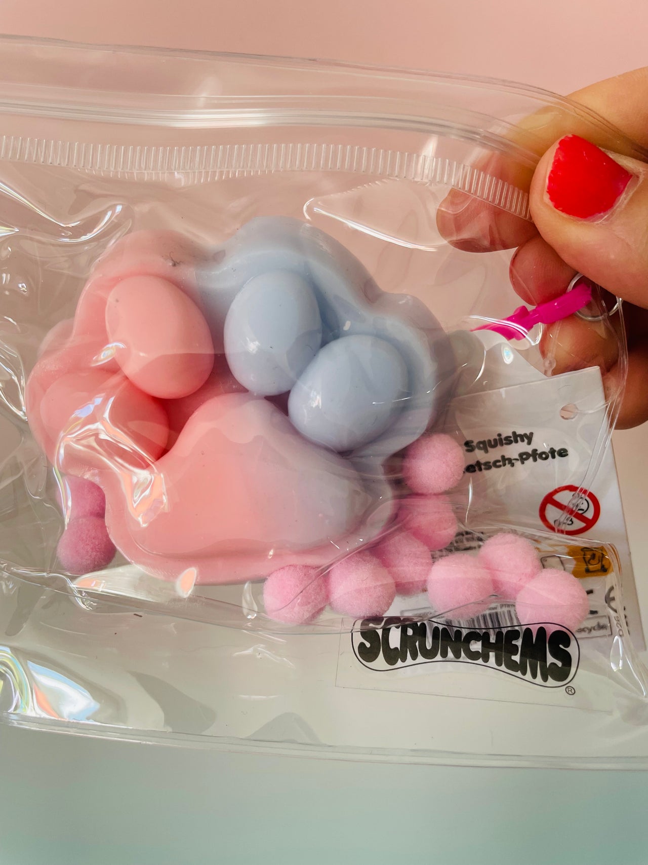 Pastel Pink Scrunchems Sticky Squishy Paw Print sensory fidget toy