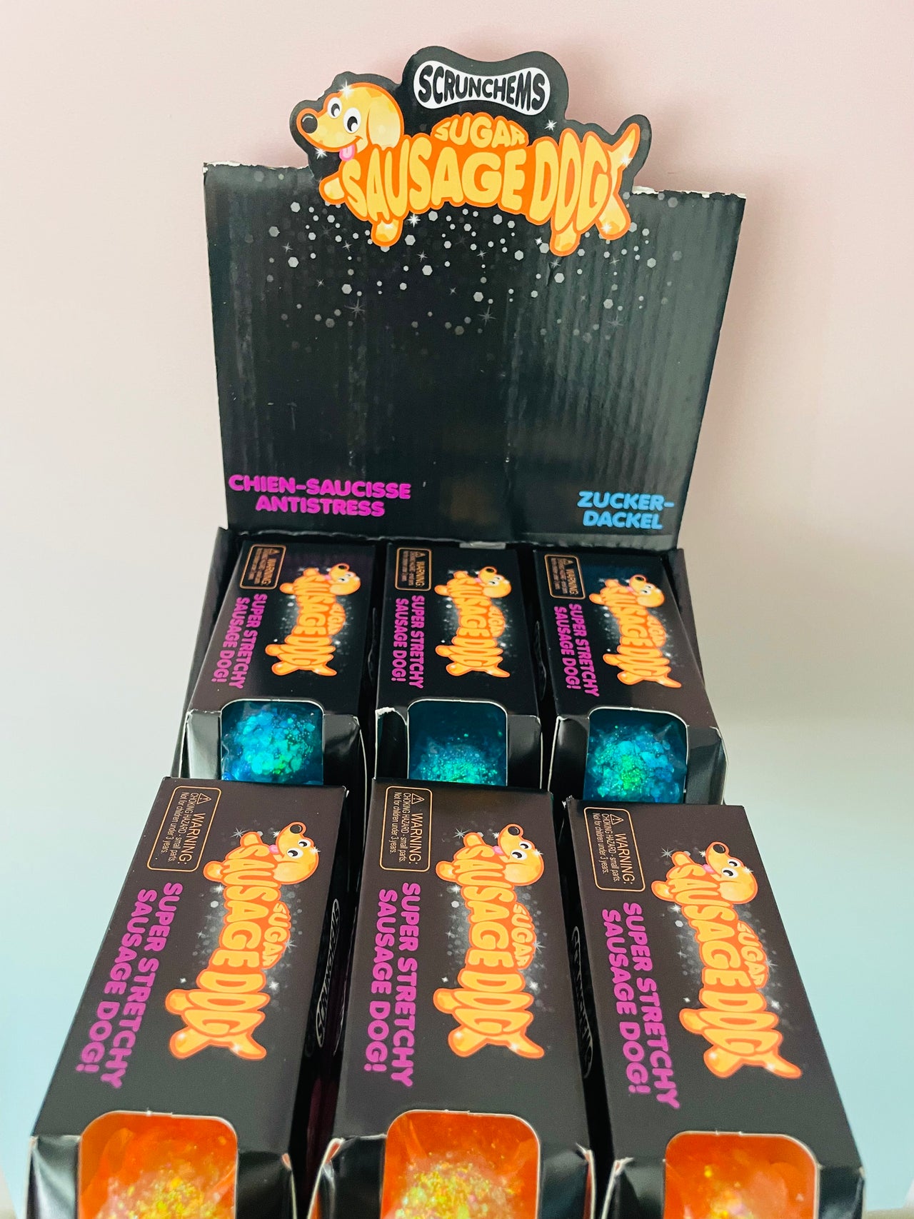 💙🌭 Scrunchems Sugar Sausage Dog | Blue Sugar-Filled Sensory Stress Relief Fidget Toy ✨