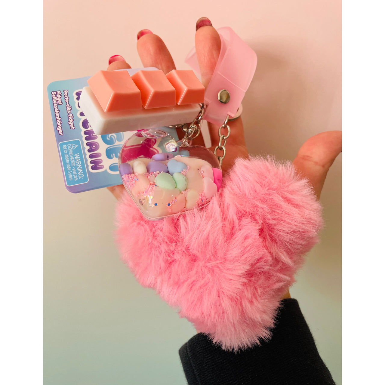🩷💗 Pink Heart Fluffy Fidget Keychain | Sensory Bag Charm