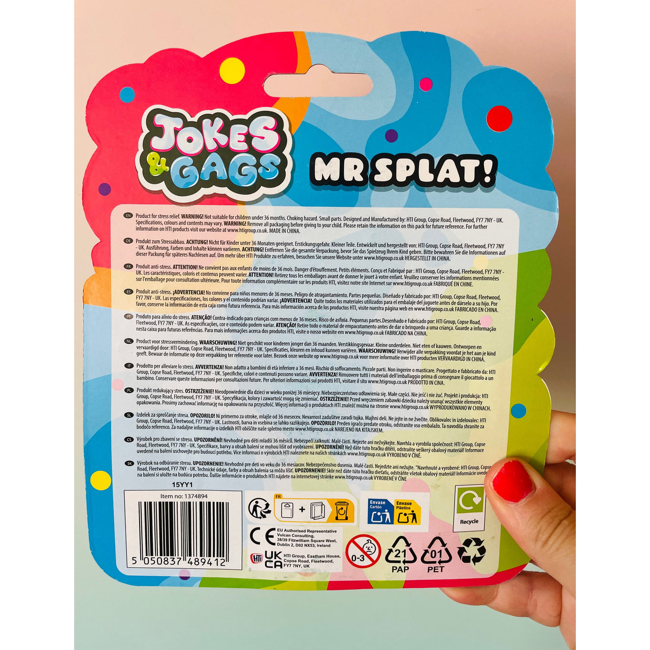 Back view of Orange Mr Splat! squishy sensory toy