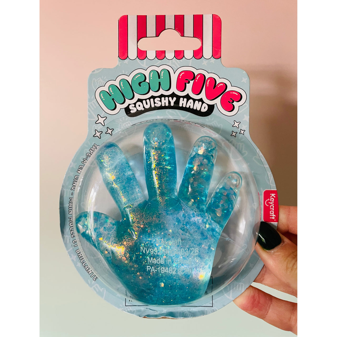 Blue Sparkly Squishy High Five Hand sensory toy UK