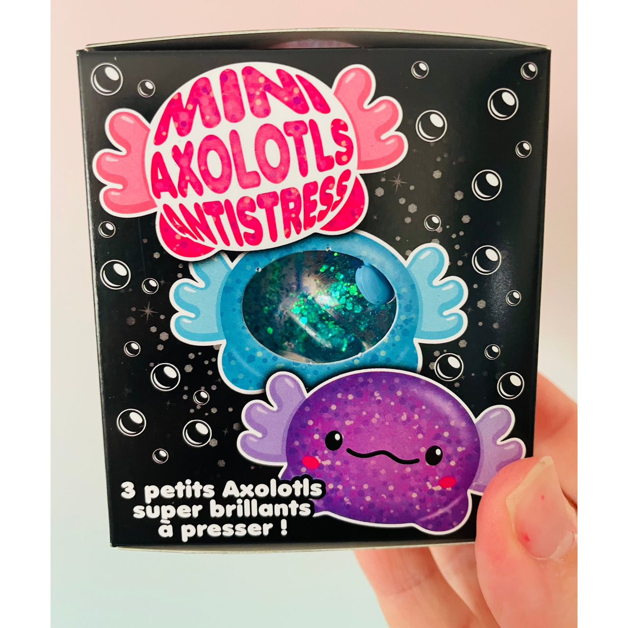 🩷🦎 Scrunchems Mini Sugar Axolotls | 3-Pack Sensory Stress Relief Fidget Toys ✨