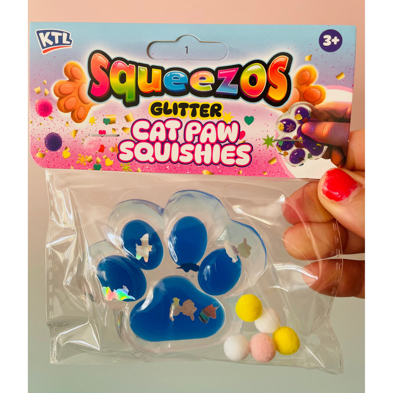 Blue Squeezos Glitter Cat Paw with Bobbles sensory fidget toy