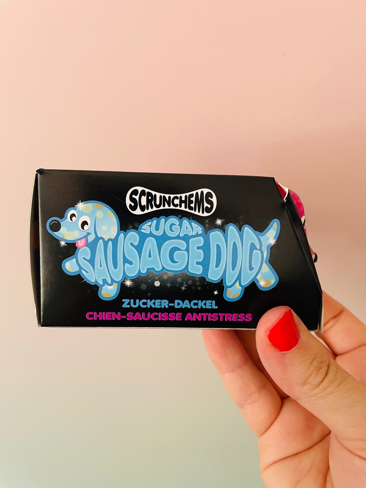 🩷🌭 Scrunchems Sugar Sausage Dog | Pink Sugar-Filled Sensory Stress Relief Fidget Toy ✨