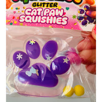 Purple Squeezos Glitter Cat Paw with Bobbles sensory fidget toy
