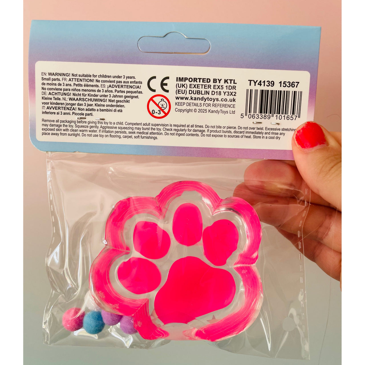 Pink Squeezos Glitter Cat Paw with Bobbles sensory fidget toy