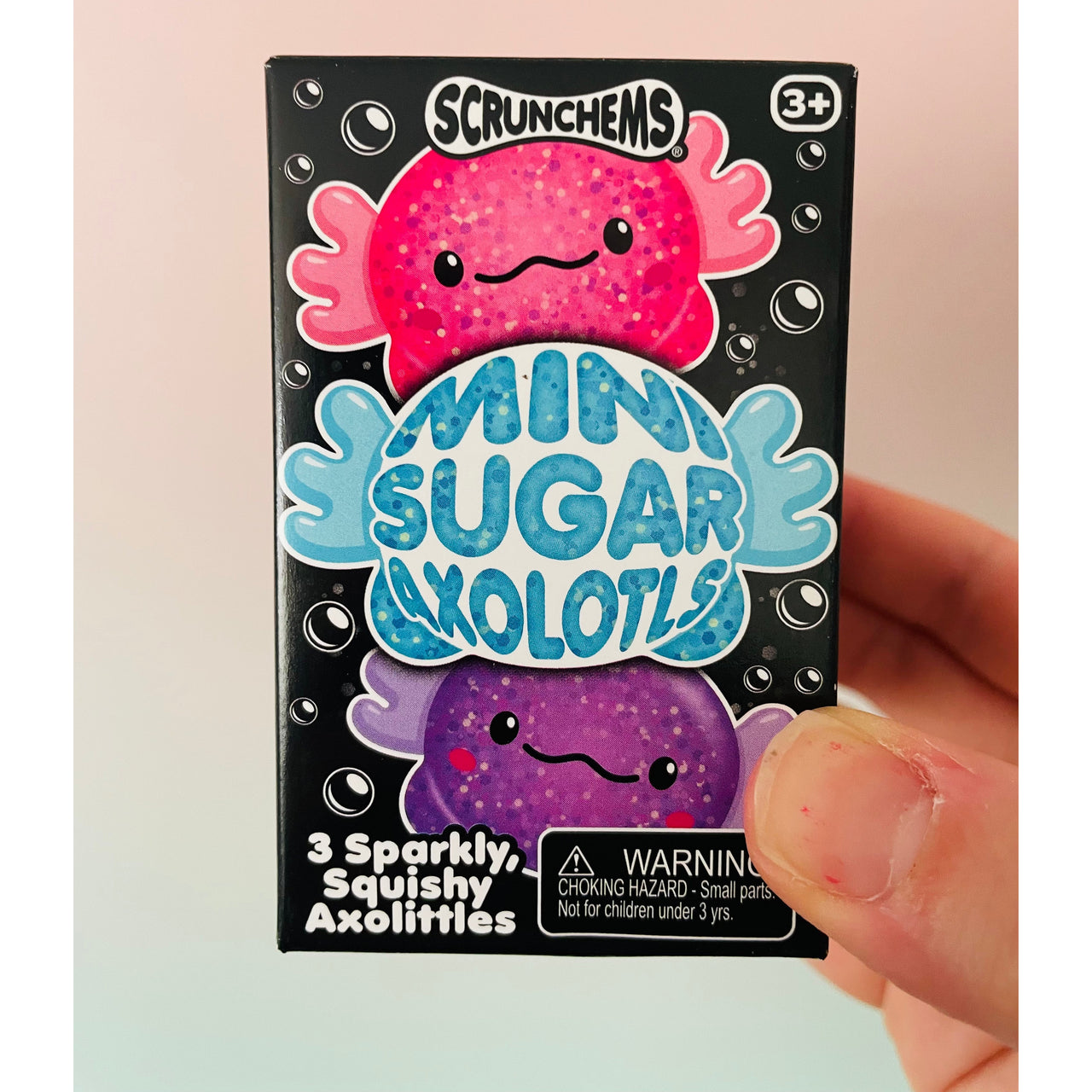 🩷🦎 Scrunchems Mini Sugar Axolotls | 3-Pack Sensory Stress Relief Fidget Toys ✨