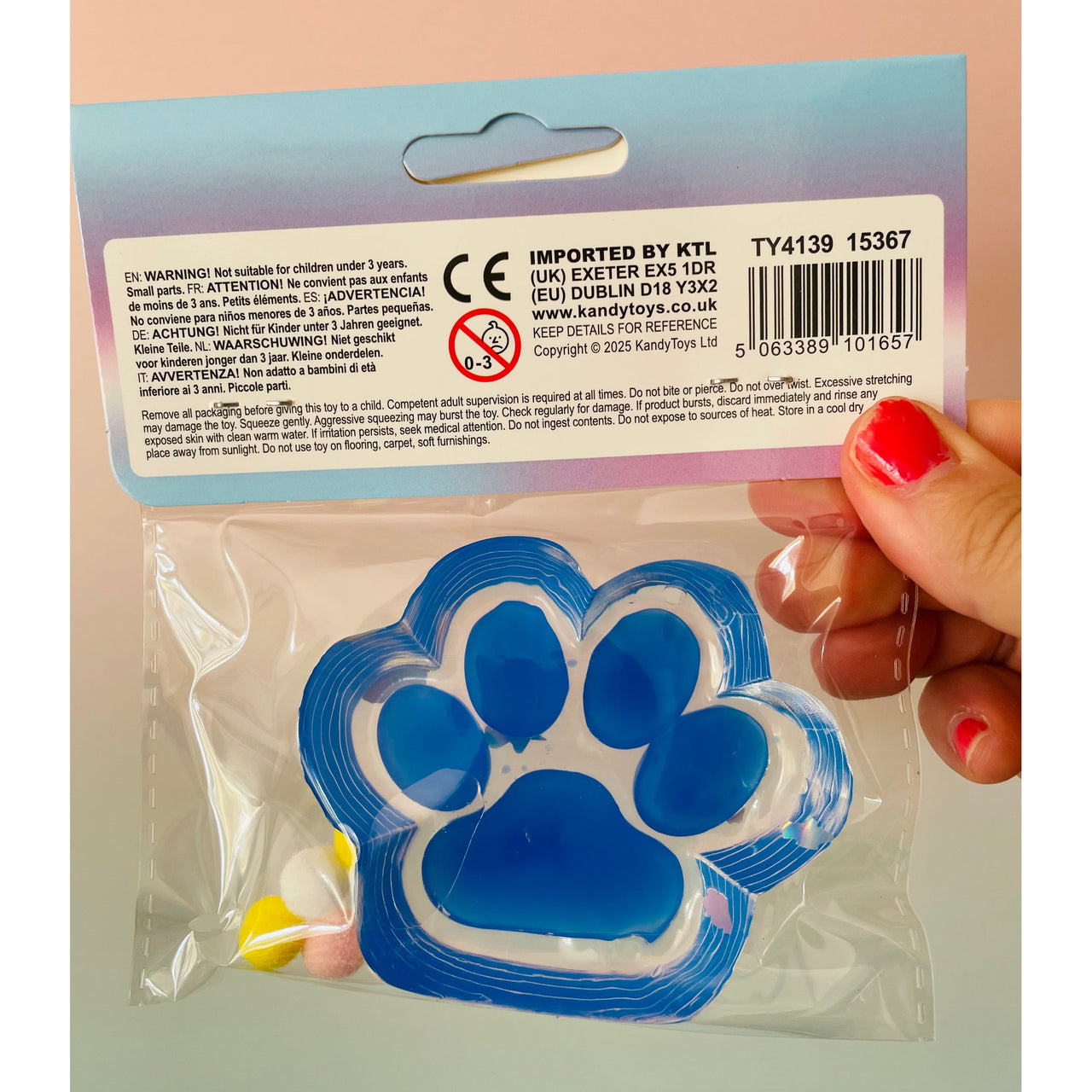 Blue Squeezos Glitter Cat Paw with Bobbles sensory fidget toy