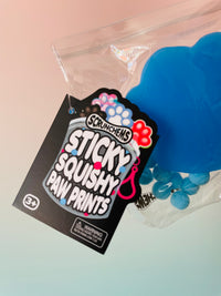 Blue Scrunchems Sticky Squishy Paw Print in reusable PVC pouch