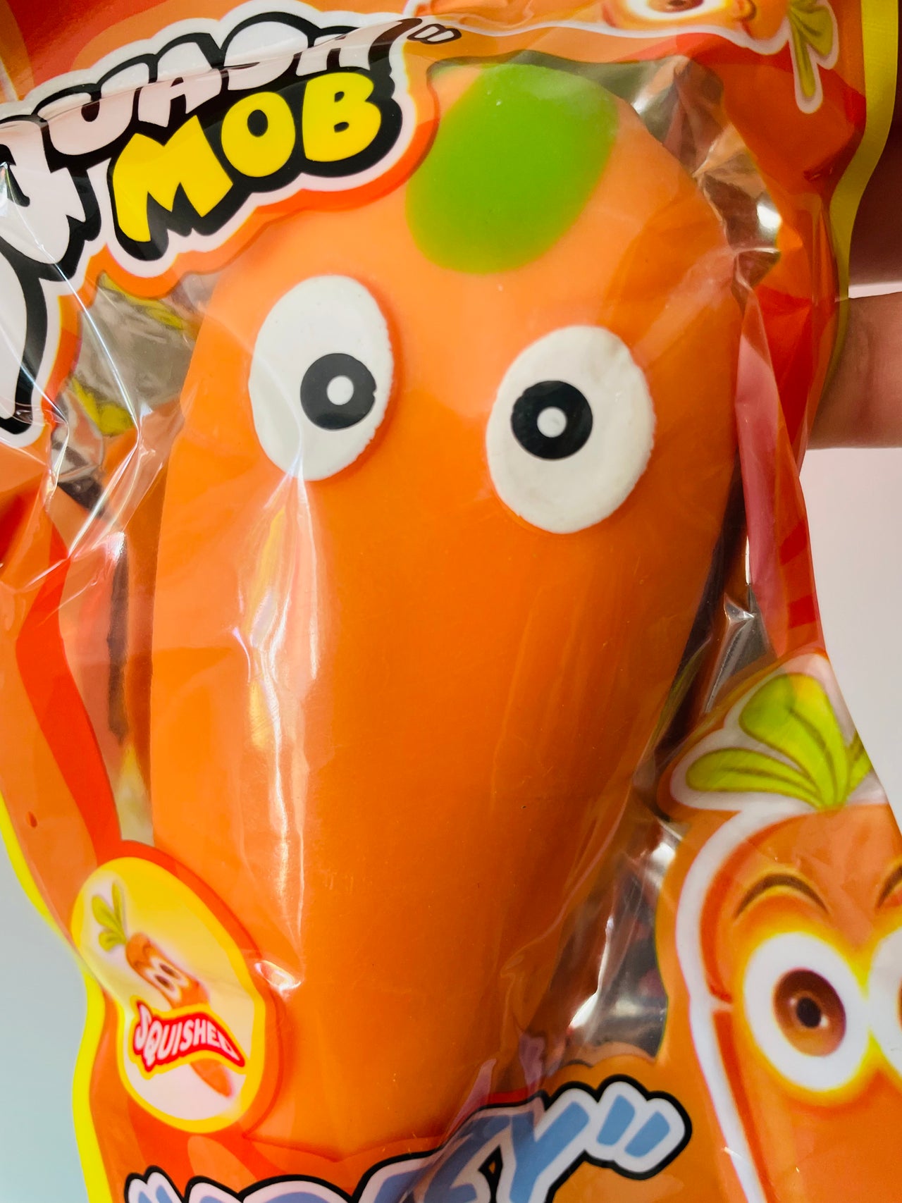 Close-up of Crazy Carrot stretchy squishy fidget toy
