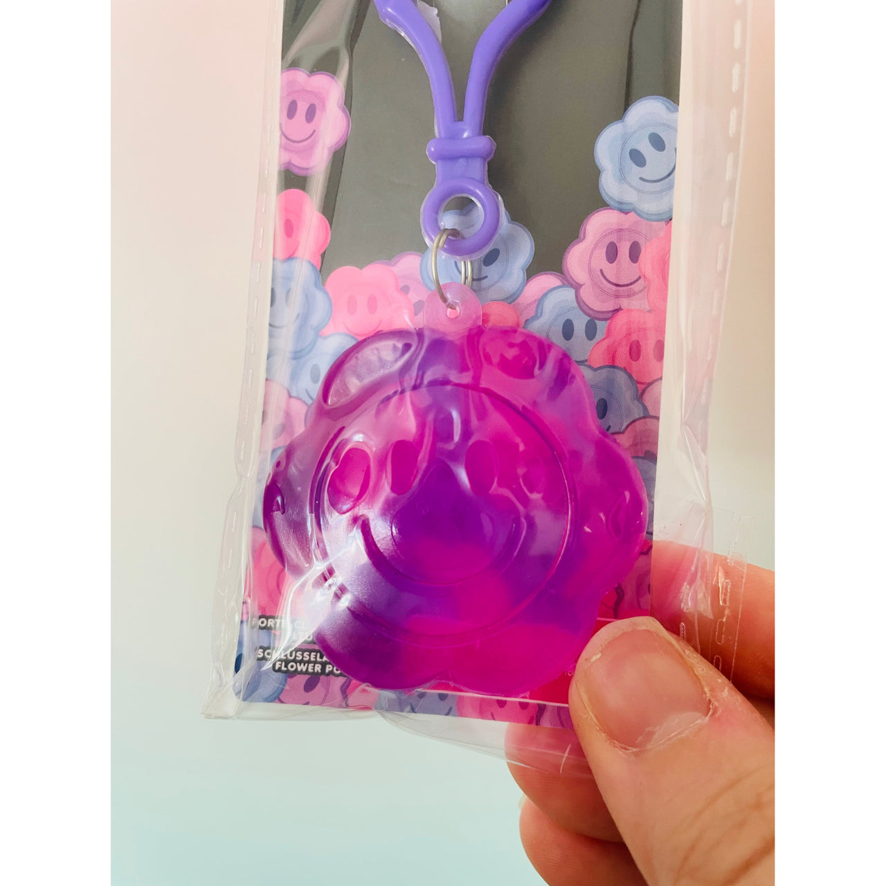 💜🌼 Scrunchems Flower Power Sugar Keychain | Purple Smiley Flower Sensory Fidget ✨
