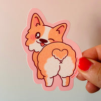Corgi Butt waterproof vinyl sticker featuring a cute fluffy corgi