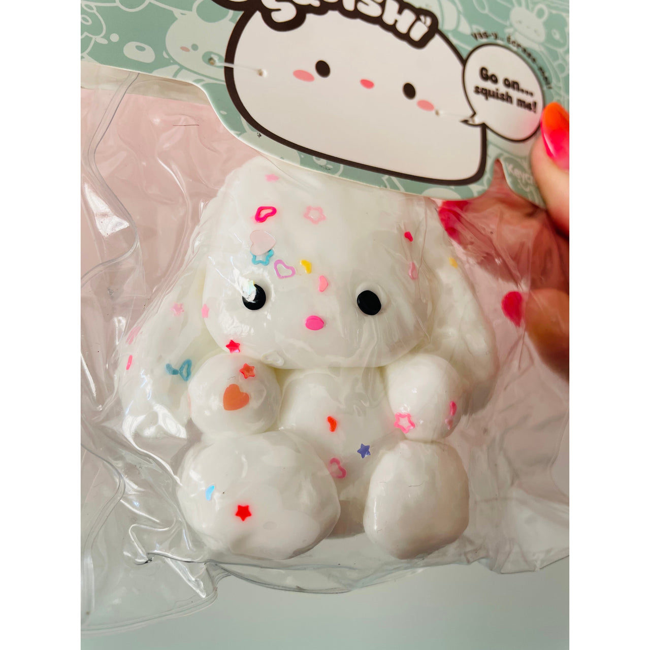Jelli Squishy Pets Taba White Bunny Rabbit Squishy Toy by Keycraft UK Close Up