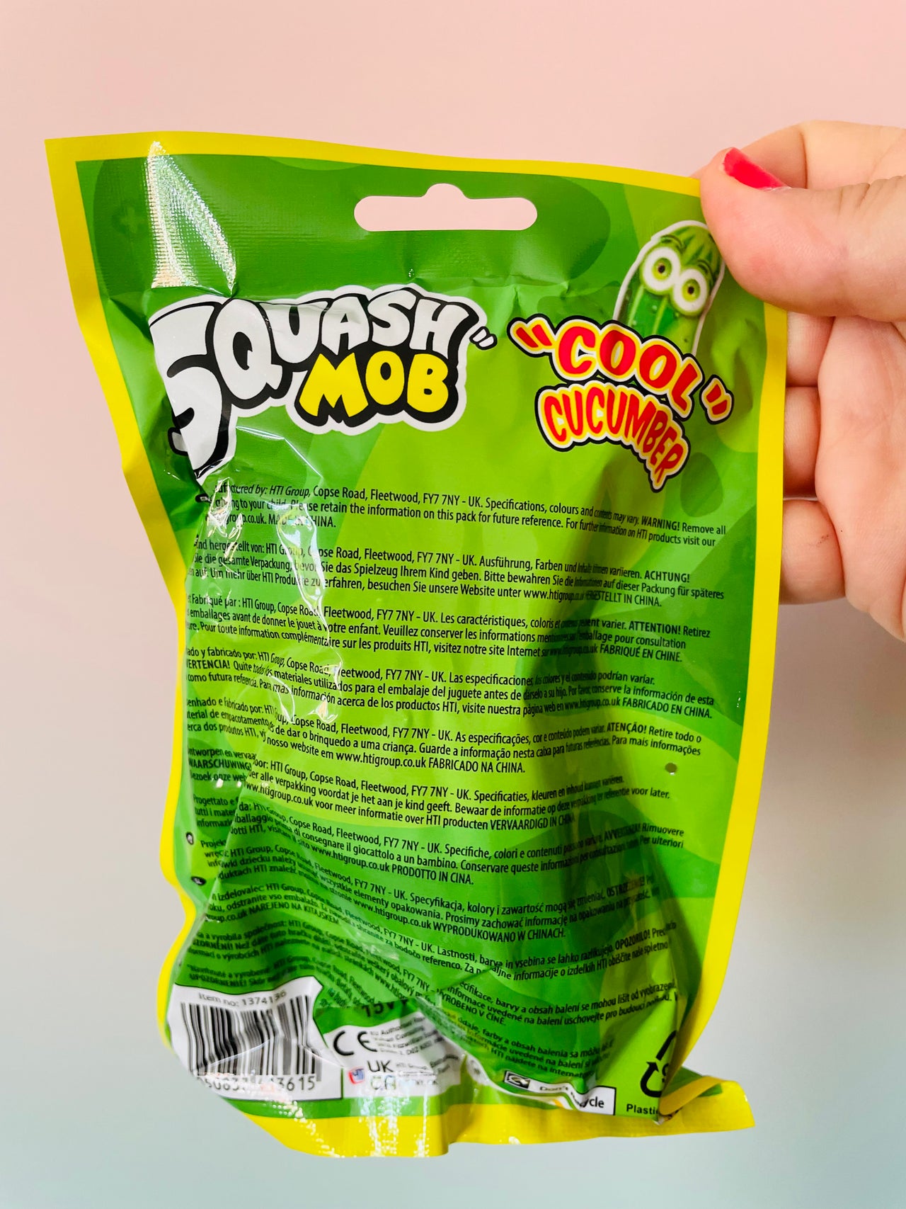 Back view of Crazy Cucumber squishy sensory toy