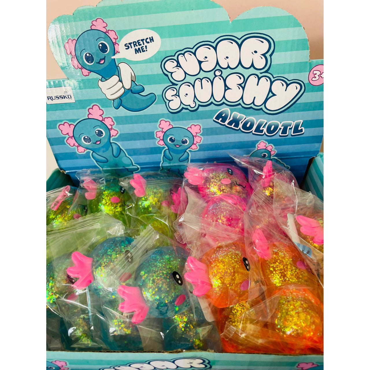 💙✨ Glitter Axolotl Sugar Maltose Squishy | Blue Sparkly Sensory Fidget Toy 🩵