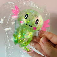 💚✨ Glitter Axolotl Sugar Maltose Squishy | Green Sparkly Sensory Fidget Toy 🦎