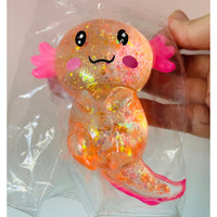 🧡✨ Glitter Axolotl Sugar Maltose Squishy | Orange Sparkly Sensory Fidget Toy 🦎