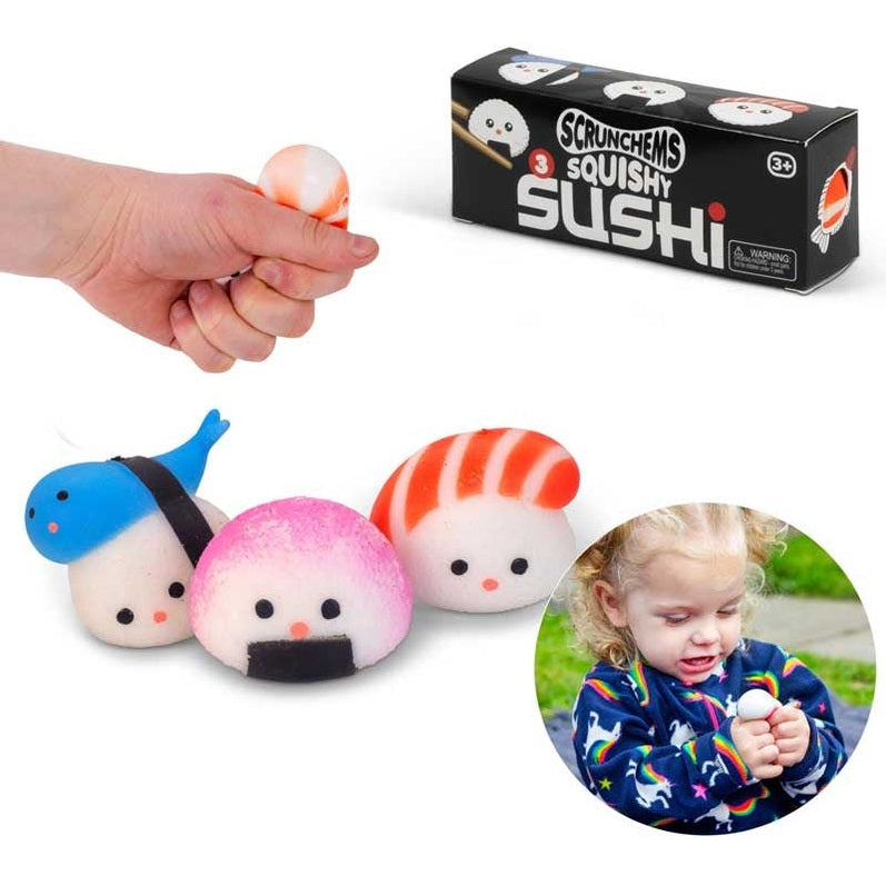 🍣✨ Scrunchems Squishy Sushi 3-Piece Set | Kawaii Mini Food Sensory Fidget Toys 💖